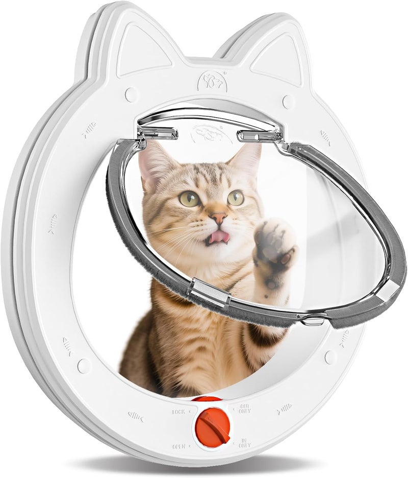 Decormax Cat Door with 4-Way Lock, Cat Door for Exterior Door with Magnetic Flap, Weatherproof Pet Door for Interior Door, White - Image 1